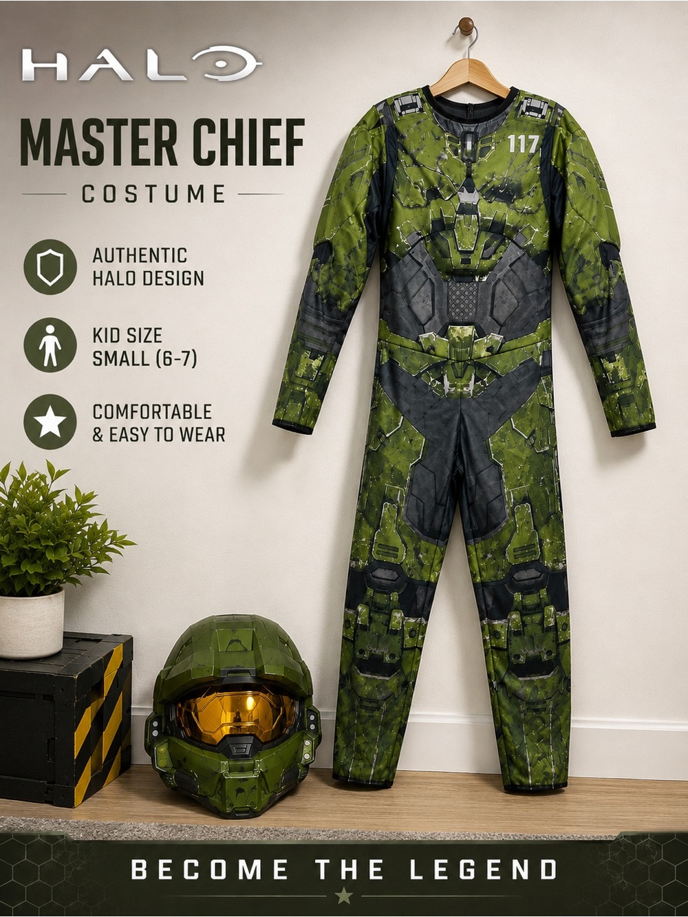 Halo Master Chief Kids Costume - Green with Gold mask